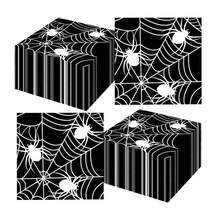 20 buc/40 buc/60 buc/Set, Șervețele negre de pânză de păianjen de Halloween, Prosoape de mână de unică folosință cu tematică de pânză de păianjen neagră, Șervețele de hârtie de unică folosință cu tematică de pânză de păianjen de Halloween, Prosoape decorative pentru cină, pentru decorațiuni festive pentru petreceri de ziua de naștere