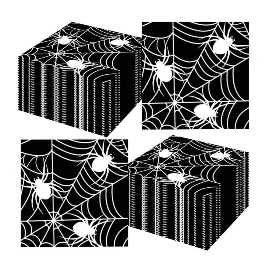 20 buc/40 buc/60 buc/Set, Șervețele negre de pânză de păianjen de Halloween, Prosoape de mână de unică folosință cu tematică de pânză de păianjen neagră, Șervețele de hârtie de unică folosință cu tematică de pânză de păianjen de Halloween, Prosoape decorative pentru cină, pentru decorațiuni festive pentru petreceri de ziua de naștere