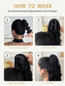 30英寸棕色自然波浪夹式马尾假发，柔软自然，耐热合成纤维，适合女性日常佩戴 - 挑染棕色 - 查看 10