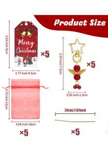 60pcs Christmas Angel Keychain Set, Includes 5pcs Keychains, 5pcs Christmas Tags, 5pcs Red Organza Bags And 5pcs Jute Ropes, Suitable For Christmas Party Favors, Christmas Tree Decorations, Bag Charms, DIY Crafts, Party Supplies, Holiday Party Gifts - Multicolor - View 9