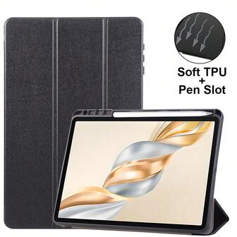 Solid-Color Pen Slot Tablet Case With Three-Fold Stand, Honeycomb Pattern Heat Dissipation Design, Shockproof, Compatible With Honor Pad 10 12.1 2025/X9A/X9 Pro 11.5 2025/X9 11.5/X8 Pro 11.5