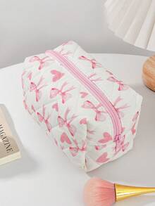 1Pc/Set Pink Heart & Bowknot Wash And Cosmetic Bag Set,Girls Sweet Large Capacity Multifunctional Storage Bag Clutch Makeup Bag Makeup Pouch Pencil Case With Zipper Closure For Skin Care,Cosmetics,Lip Oil,Sunscreen Cream,Hand Cream,Headset,Coin,Stationery,Sanitary Towel,Tampon,Small Items,Dorm Essentials Travel Essentials,Mom's Gift,Teacher's Gift,Gift For Bestie - Multicolor - View 15