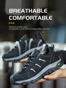 (Size Runs Small, Please Order One Size Large)1 Pair Steel Toe Shoes For Men Safety Shoes For Women,Work Safety Shoes Steel Toe Sneakers Comfortable Lightweight Work Trainer Puncture Proof Black Rubber Sole Indestructible Work Shoes For Climbing,Warehouses,Gardening,Outdoor Work And Prefect Gifts And Construction Work Protective Boots For Outdoor Exploration,Traveling,Running Shoes Hiking Shoes For Men Women Shoes - Black - View 8