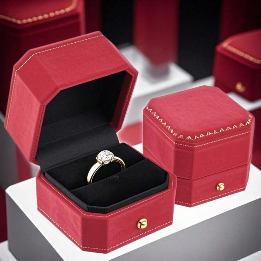 1pcs Elegant Velvet Red Ring Box, Wedding Ring Gift Box, Wedding Jewelry Box, Suitable For Valentine's Day, Wedding, Engagement, Proposal