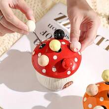 1 Set Of 7 Pieces With 6 Forks & 1 Base Ceramic Mushroom Shape Dessert Fruit Cake Fork Set With 304 Stainless Steel Forks - Suitable For Fruit, Dessert, Party Party Furniture Decoration, Christmas Gift Party Decoration