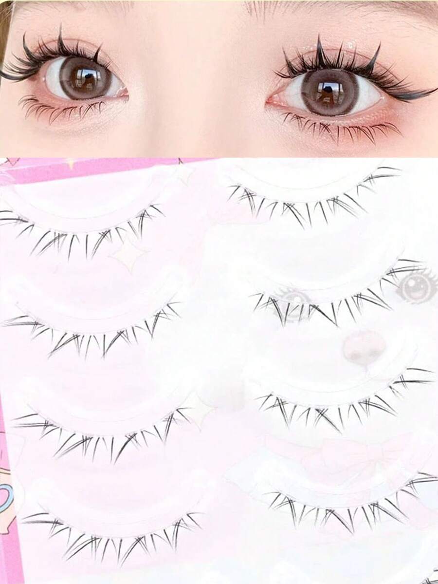 10 szt./zestaw sztucznych rzęs Midsummer Night, niewidoczne, naturalne rzęsy bez makijażu, niezbędne na co dzień dla puszystych dziewczyn (losowa dolna karta)