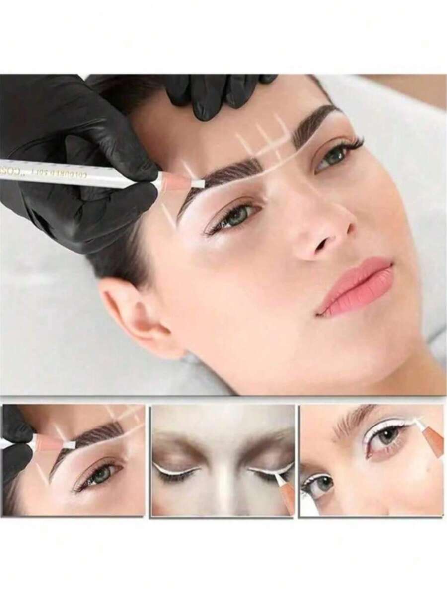 White Semi-Permanent Eyebrow Positioning Pencil For Tattooing, Waterproof Anti-Smudge Eyebrow Shape Design Marking Pen, Professional Tattoo Artist Use Non-Fading Smooth Line Drawing Pen - Multicolor - View 1