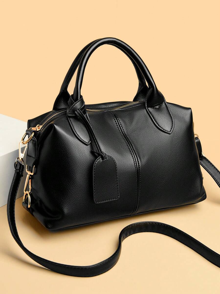 A Stylish Women's Bag Suitable For Mother Gift Bags Simple Casual Ladies Single Shoulder Crossbody Bag Middle-Aged Mother Bag Soft Leather Large Capacity Ladies Handbag White-Collar Women Commute Bag Hand Bag Office - Black - View 1