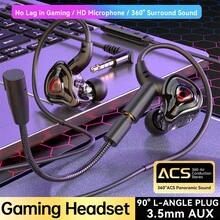 VAORLO E-Sports Gaming Headset 360° Surround Sound Hifi Stereo Wired Headphones 3.5mm/Type-C Input/USB Port/3.5mm Dual Jack/In-Ear Dual Microphone Gaming Headset Game Low Latency Earbuds Compatible With Laptops/Desktops/Mobile Phones/Tablets