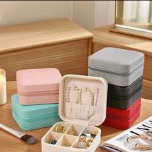 1 cutie organizator de bijuterii, cutie portabilă pentru depozitarea cerceilor, colierelor și inelelor, cutie mini compactă pentru bijuterii, suport pentru bijuterii din piele PU, cadou perfect pentru femei și fete, potrivit pentru cercei, inele, coliere, brățări, petrecere de nuntă