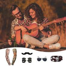 8 Piezas Disfraz de Rockero de los 70s 80s Peluca de Heavy Metal Hombre Mujer Peluca Hippie con Gafas Guantes Punk Mangas de Tatuaje para Accesorios de Fiesta Punk de los 80s, Peluca Larga, Gafas, Barba, Pañuelo, Guantes, Brazos con Flores, para Disfrazarse en Fiestas de Halloween - Multicolor - Ver 7