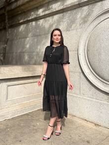RIVERA. ELEGANT PLAIN MIDI DRESS WOMEN'S DRESS - Black - View 6