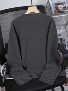 Women's Loose Fit Gray Round Neck Pullover Sweater, Casual For Autumn