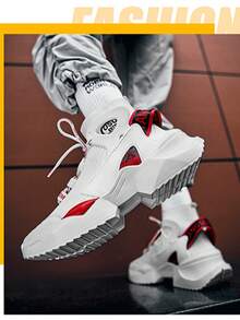 2024春夏时尚透气袜鞋休闲运动鞋轻便跑步鞋男士减震鞋 - 紅白色 - 查看 17