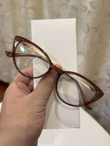 1pc Women's Casual Retro Cat Eye Red Small Frame Plain Glasses, Suitable For Daily Wear And Street Photography - 1pc Tea - View 10