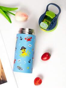 1 pièce Bouteille thermique imprimée de dessin animé en acier inoxydable, tasse thermique réfrigérante, gourde isotherme avec paille en silicone, bouteille d'eau portable - Bouteille d'eau multifonctionnelle, pour voyages, camping, fournitures scolaires