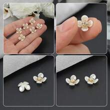 50 buah/kantong, Bunga Crepe Myrtle 5 Kelopak 17mm, Bunga Resin Rhinestone dengan Alas Emas dan Cakar, Mutiara Tanpa Lubang, Untuk Dekorasi Pakaian - Emas - View 3