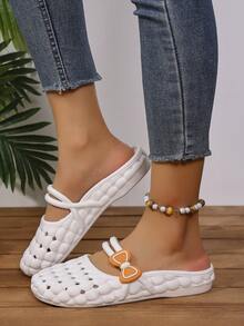 Nuevas sandalias de verano de unicolor y huecas, pantuflas de punta abierta, sandalias casuales y lindas con lazo antideslizante para mujeres, adecuadas para el hogar y el exterior, con suela blanda y cómoda, pantuflas, zapatos transpirables para mujeres. - Blanco - Ver 4