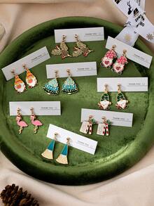 1 Pair Cute Enameled Christmas Earrings - Christmas Gnome Earring - Festive Holly Berry Earring - Christmas Tree Dangle Earring - Holiday Earrings Jewelry Gift For Women & Girls