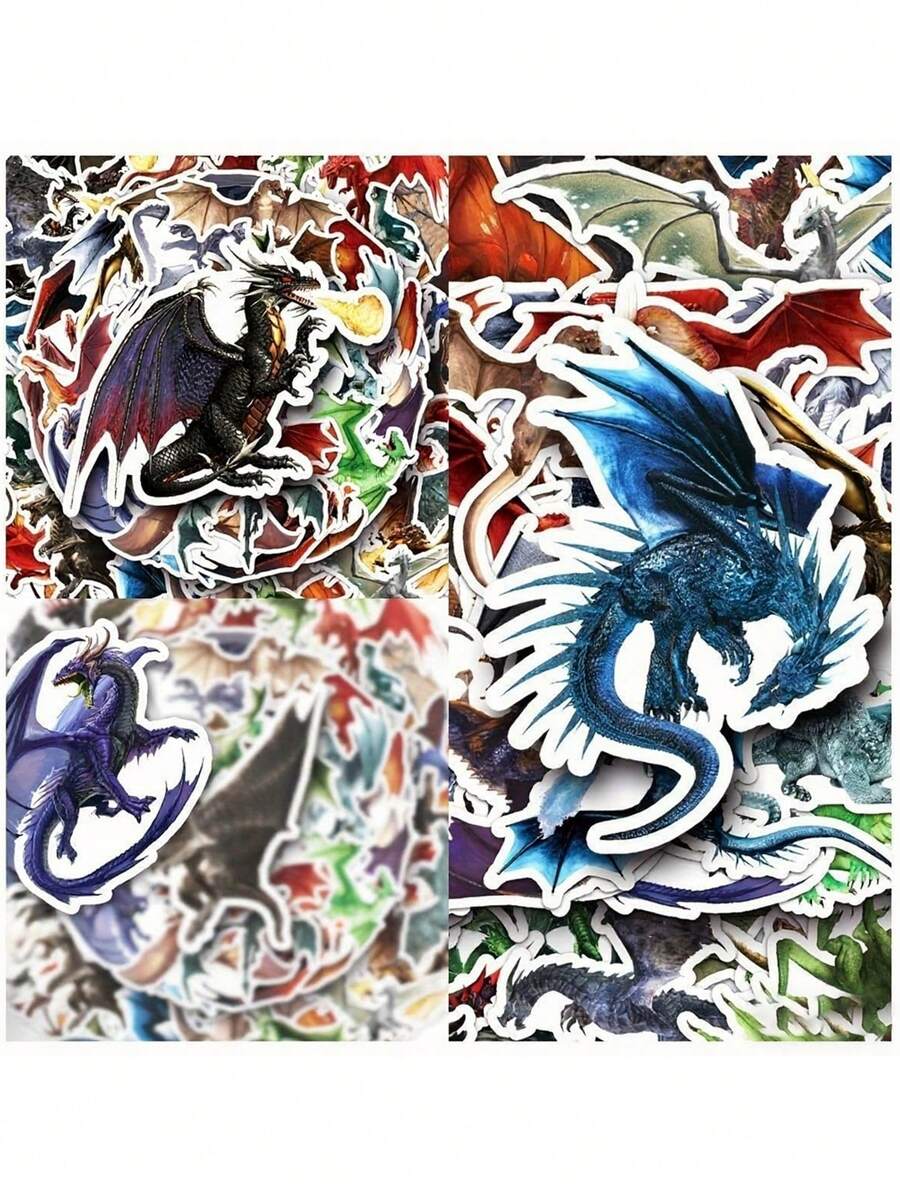 50pcs Dragon Animal Cartoon Series Phone Case Graffiti Stickers For Laptop Helmet Skateboard, Waterproof DIY Creative Stickers - Multicolor - View 1