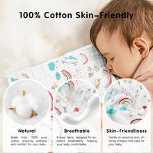 20pcs/10pcs 10''x10'' Muslin Burp Cloths 100% Cotton 10''x10'' Hand Washcloths For Baby, Super Soft And Absorbent 6 Layers Baby Burping Cloth For Boys Girls , Animals - 白色 - 查看 2