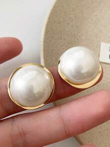 1 Pair Minimalist Luxurious High-End Personalized White Faux Pearl Geometric Everyday & Party Earrings For Women - White - View 4