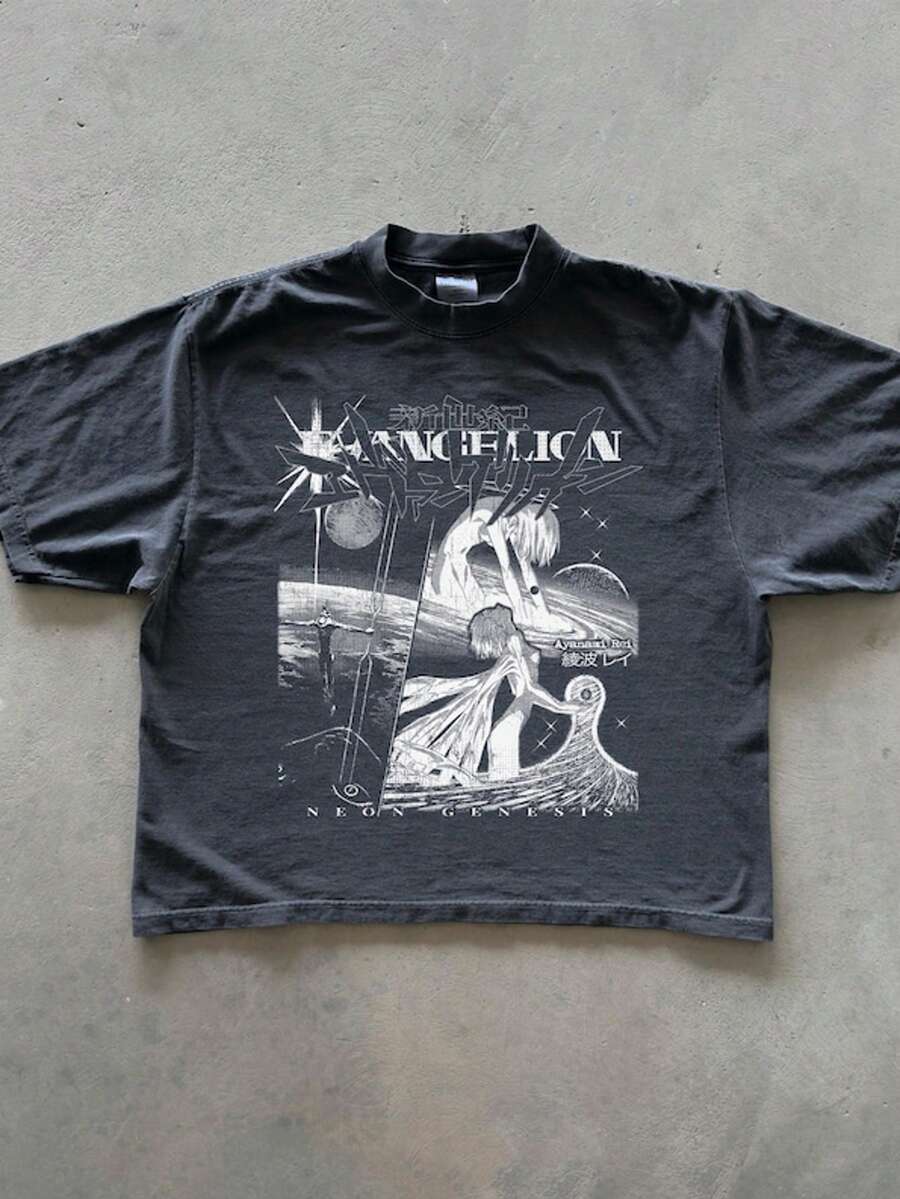 Nerv First Child Vintage Anime T-Shirt, Rei Ayanami, Asuka, Kenji Manga Shirt - 黑色 - 查看 1