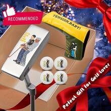 1pc Golf Putting Golf Club With Fun Two Person Pattern, 32 33 34 35 36 Inches, Hood Golf Club - Increases Ball Speed And Accuracy, Weight Detachable, Equipped With 4 Fun Golf Balls