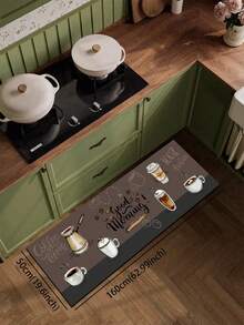 1pc Silica Gel Kitchen Floor Mat With Hand-Painted Coffee-Themed Illustration, Featuring Various Coffee Cup Designs Such As Cream-Topped, Takeaway Paper, Transparent Glass, And Ceramic Black Coffee Cups Christmas Decor Kitchen Rug - Multicolor - View 7