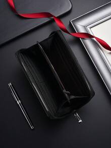 Nouveau portefeuille patchwork pour hommes, style long avec de multiples fentes pour cartes, portefeuille bifold minimaliste décontracté à grande capacité - Multicolore - Voir 4
