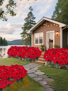 1/3/6/10pcs Artificial Poinsettia Flowers, Silk Red Christmas Flower, For Christmas Tree Decoration, Table Centerpiece, Wedding Decoration, Home Decoration, Room Decoration, Wreath Decoration