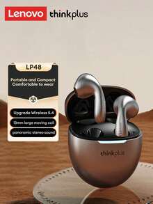 Lenovo Lenovo LP48 Bluetooth Earphones, Half In-Ear, Super Long Battery Life, Large Dynamic Driver, Surround Sound, 5.4 Low Latency, High-Quality Audio For Gaming, Music, Sports, Running, Calls, Minimalist Wireless Earbuds For Smartphones, Tablets