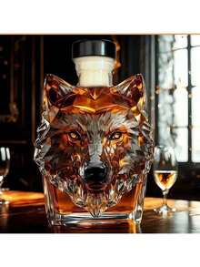 1pc 300ml Wolf Crested Whiskey Glass Bottle - Unique Wolf Head Design With Amber Liquid, Perfect For Anniversaries & Special Occasions, Whiskey Bottle