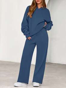 Womens Sweatsuits 2 Piece Set Casual Winter Long Sleeve Hoodie Loose Wide Leg Sweatpants Fall Tracksuit Spring Fall Clothes For Women Valentine Vacation Outfits Women - 灰藍 - 查看 5