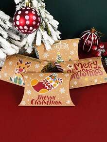 12pcs Christmas Pillow Gift Boxes With Santa, Snowman & Elk Prints For Candy, Small Presents, Holiday Party Favors, Stocking Stuffers, Table Decor, Secret Santa Exchange, Office Gift Wrapping, Winter Wedding, Birthday, And Home Decor