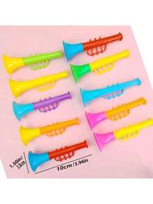 قطعة واحدة آلة موسيقية بلاستيكية وهمية بألوان عشوائية، مصنوعة من البلاستيك يمكن النفخ فيها، دعامة لأداء الحفلات، هدية للحفلات، هدية للعودة إلى المدرسة/التخرج، دعامة أداء وتفاعلية للأولاد والبنات