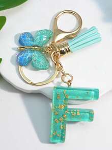 1 móc khóa chữ cái tiếng Anh bằng nhựa màu tương phản, móc khóa túi xách thời trang có hình bướm, tua rua và pom pom, quà tặng cho bạn bè và bạn gái, móc khóa túi xách Giáng sinh, phụ kiện ô tô, ý tưởng quà tặng cho giáo viên và chị gái - Màu xanh Bạc hà - Xem 22