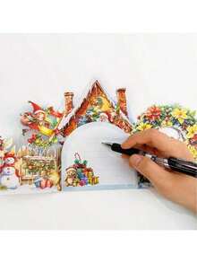 1 szt. świąteczna, wyskakująca kartka z życzeniami, zaprojektowana dla Świętego Mikołaja i elfów – motyw "Święty Mikołaj daje prezenty", w zestawie koperty – odpowiednia na świąteczne świętowanie, świąteczna kartka z życzeniami | Optymistyczny motyw świąteczny | Kolorowe ilustracje, świąteczna kartka z życzeniami, wystrój domu, dekoracje świąteczne, wystrój pokoju, zima