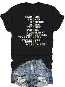 Camiseta negra HBCU para mujer, unisex, de verano, casual, transpirable, con personalidad, cuello redondo, manga corta, ropa de calle, versátil, adecuada para adolescentes y adultos - Negro - Ver 1