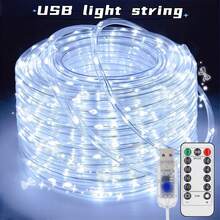 200/100/50 LED 灯串，USB 供电 LED 仙女灯，具有 8 种模式和遥控器，适用于露台、露营、帐篷、泳池、花园装饰、万圣节、感恩节装饰 - USB+8 MODE - 查看 2