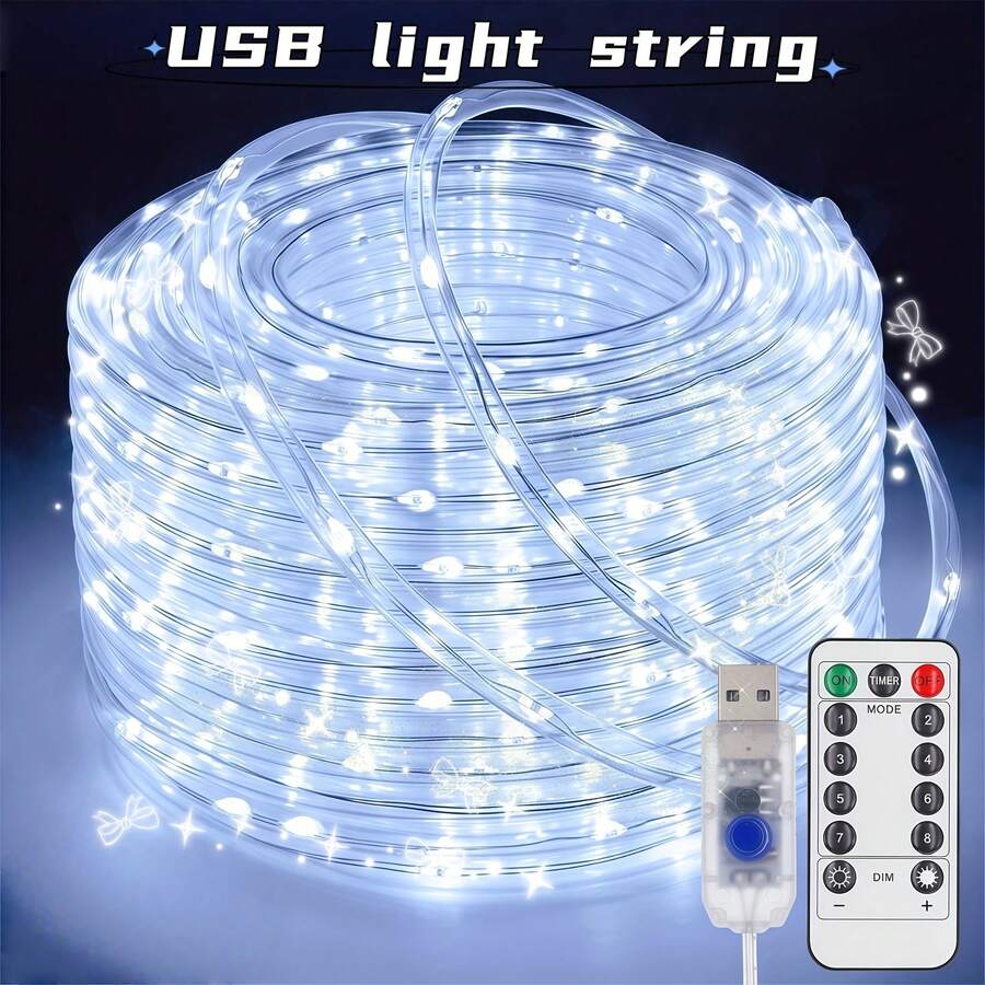 200/100/50 LED 灯串，USB 供电 LED 仙女灯，具有 8 种模式和遥控器，适用于露台、露营、帐篷、泳池、花园装饰、万圣节、感恩节装饰