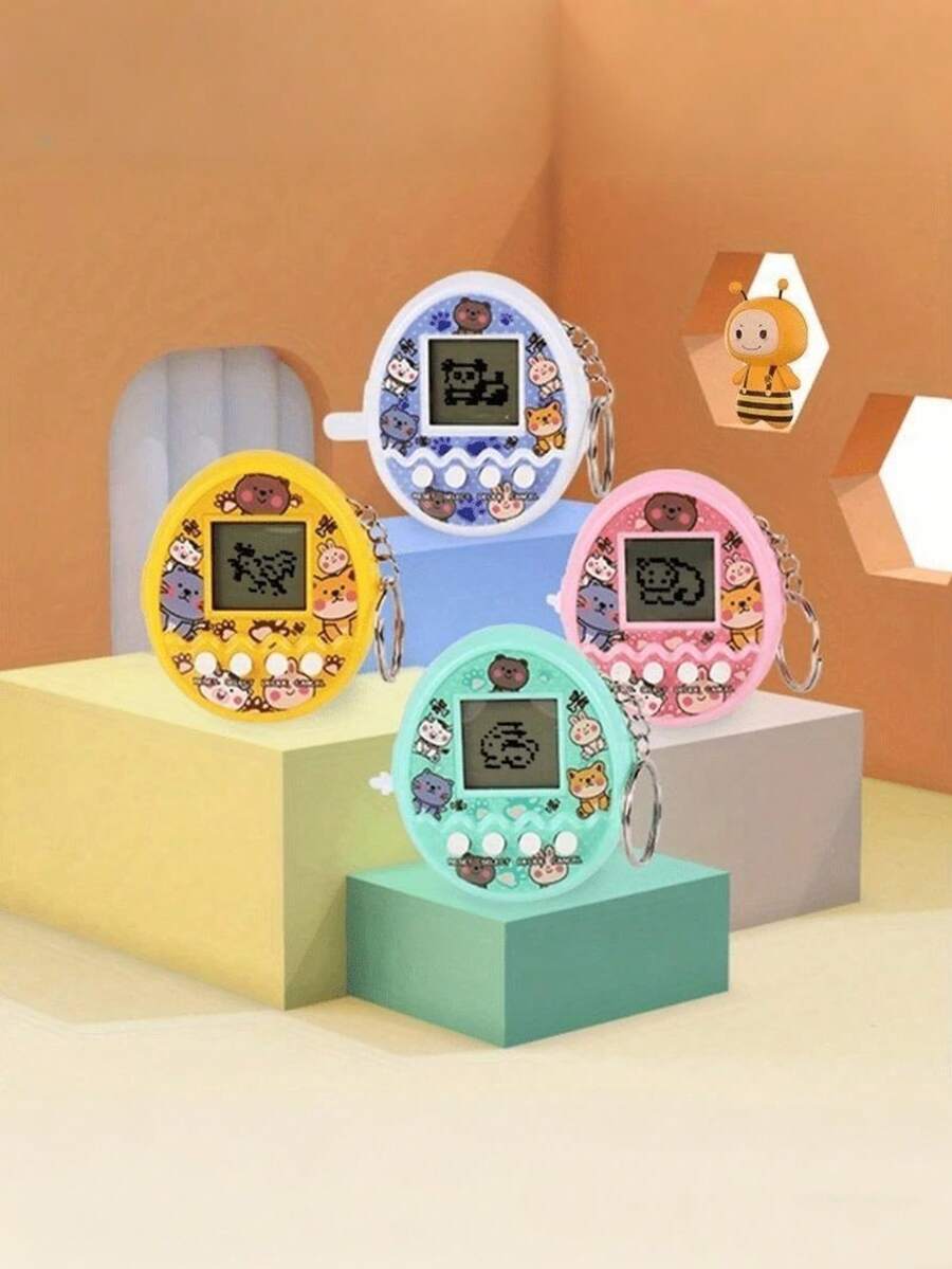 Colorful Mini Handheld Digital Pet With Virtual Pet Feeding Game - Friendly Keychain Toy, Battery-Powered (Non-Rechargeable), Ideal Holiday Gift - Available In White, Pink, Green, Yellow, Gaming Accessories