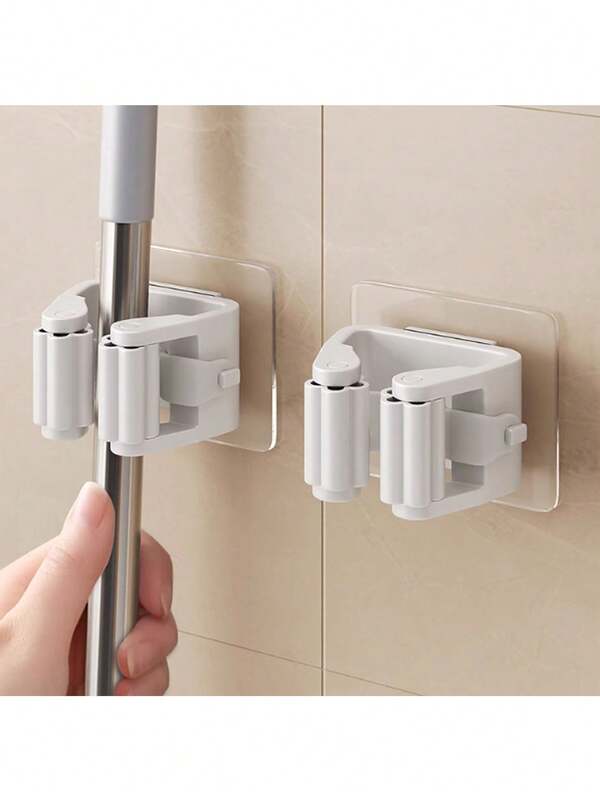 4 piezas/2 piezas Soporte de plástico para escoba y trapeador - Organizador de almacenamiento de escoba y trapeador autoadhesivo montado en la pared, caja de almacenamiento montada en la pared, adecuada para el hogar, la cocina, el baño, el jardín, el garaje