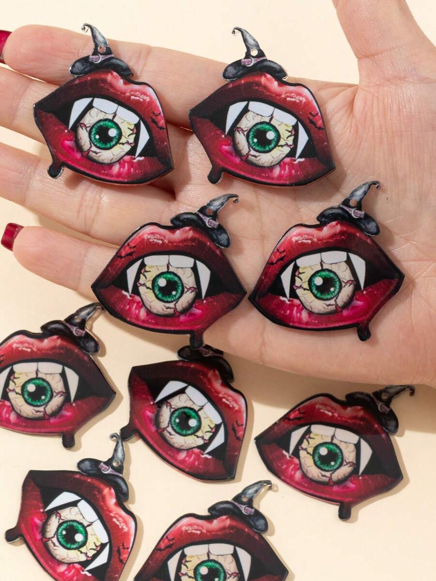 2/5pcs Halloween Mouth, Eyeball, Bat Acrylic Pendant DIY Jewelry Accessories For Necklace, Earrings