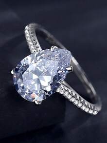 925 Sterling Silver 3CT Pear Shaped Cubic Zirconia Promise Halo Engagement Promise Eternity Ring For Women Engagement Wedding Gift