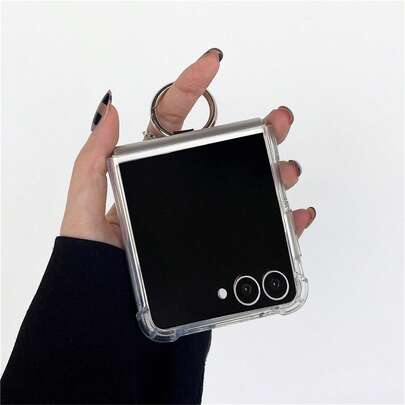 Simple Silver Mirror Shock-Proof Phone Case, Portable DIY With Ring Holder, Compatible With Samsung ZFlip7, ZFlip6, ZFlip 5, Zflip6, Shock-Resistant Back Cover