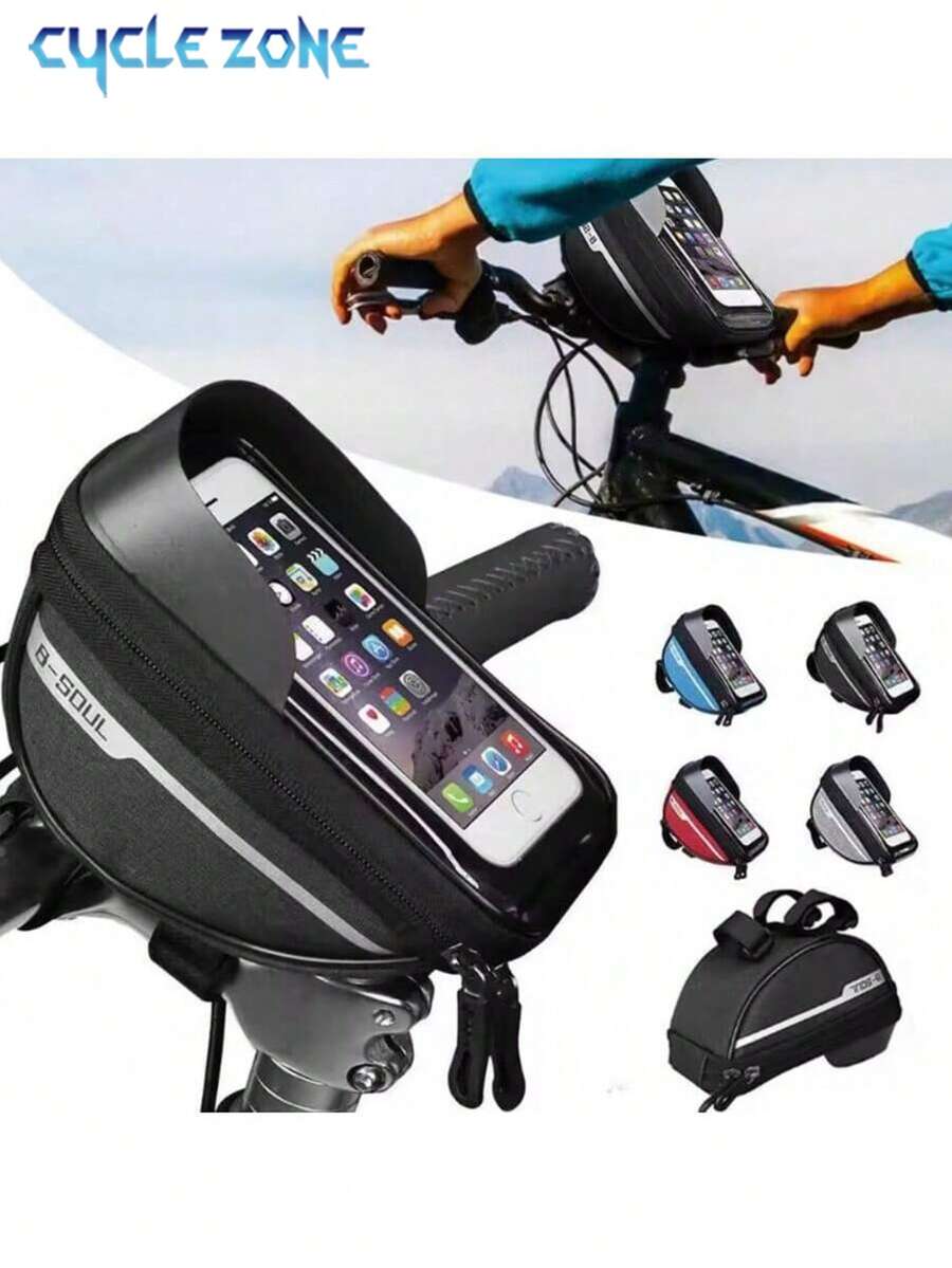 B-SOUL Bicycle Front Beam Bag, Bike Handlebar Bag, Rainproof Touchscreen Cycling Bag, 1L Large Capacity Multi-Function Bag - Multicolor - View 1