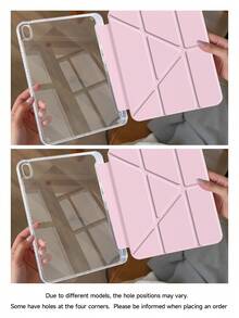 纯粉色 Y 型折叠平板电脑保护套，适用于三星平板电脑/iPad Mini 6/7/9.7/10.2/10.5/10.9/12.9/Pro 11（第十代）。保护套支持多角度调节，六种支架摆放方式，内置手写笔槽，适用于三星 A9 PLUS 11 英寸平板电脑，透明后盖，防摔保护，自动唤醒/休眠 - 彩色 - 查看 2