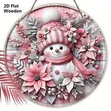 1 pieza Placa decorativa de madera rosa con diseño de muñeco de nieve 2D y texto "Feliz Navidad", decoración navideña ideal para colgar en la pared de la puerta principal