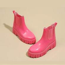 Zapatos de goma engrosados ​​de moda para mujer, botas de lluvia de tubo corto Chelsea, zapatos de agua antideslizantes - Rosa roja - View 3